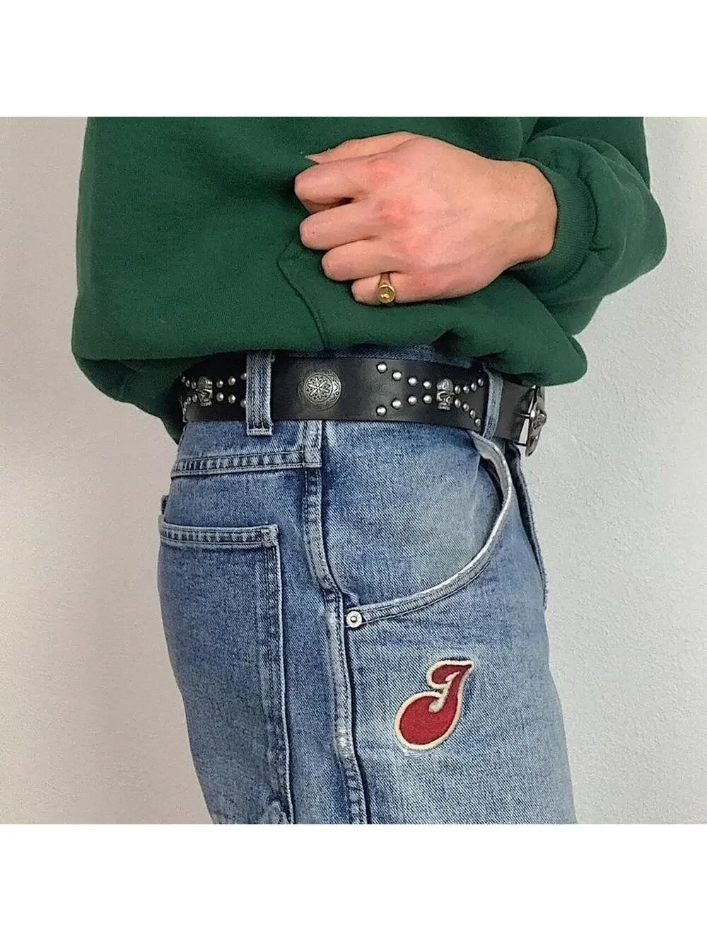 Y2K Vintage Tan Silver Belt 1.5 Inch Unisex